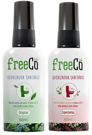 Freeco Anti-Odeur WC (Before You Go) - Spray aux Huiles Essentielles Naturelles. Idéal pour Maison, Bureau, Resto et Voyage. Pack mix de 2x60ml, Parfum Agrumes & Épice