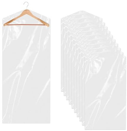 10 Stück Kleidersack Transparente lange Kleiderhüllen kleiderschutzhülle Kunststoff zum Aufhängen Anzüge, Kleider, Mäntel, Jacken, Hemden (10 Stück 60 * 180cm)