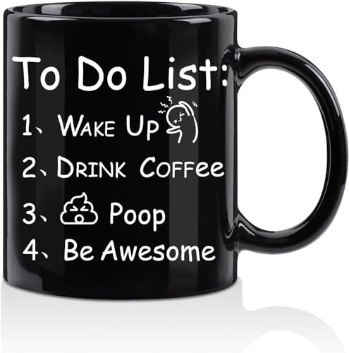 To Do List Coffee Mug, Novelty Poop Mug for Christmas Gifts ,Funny Morning Wake Up To Do List Coffee Cup for Husband, Friend Gifts, Be Awesome Cute Motivational Cup, Black 11 Oz