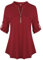 Lalala Damen Casual V Ausschnitt Dreiviertelarm Longbluse Elegant Schickes Oberteile D_Weinrot XXL