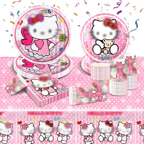 Geburtstagsdeko Partygeschirr Set- 51Pcs Geburtstag Geschirr Tableware Kindergeburtstag Teller Kit Partyzubehör Supplies mit Servietten Tischdecke Pappbecher Pappteller Kinder Party Deko für 10 Gäste