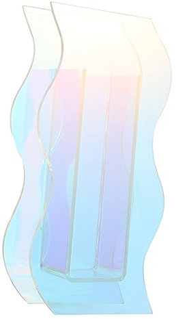 Levemolo Iridescent Acrylic Flower Vase Modern Geometric Dried Flower Container Für Stilvolle Tischdekoration Im Wohnzimmer Büro Und Mehr Hochtransparent Pflegeleicht Und Elegant