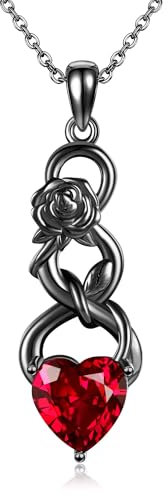 DAYLINLOVE Collana con rosa nera, in argento Sterling 925, con ciondolo a forma di cuore rosso, con ciondolo a forma di rosa, regalo per donne, San Valentino, Halloween, Natale, Argento sterling