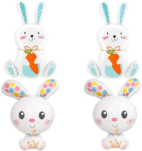 4 x Osterballons, Osterhasen-Folienballons, 76,2 cm, Oster-Folienballons für Oster-Party-Dekorationen, Geburtstag, Heimdekoration, Babyparty, Motto-Party-Dekorationen