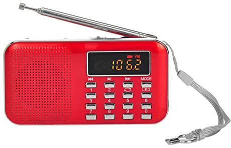 Tragbares UKW-Radio, Batteriebetriebenes DC-USB-Radio mit 2-Zoll-Display, Hervorragender Empfang, Tragbares UKW-Radio, Transistorradio, UKW 70 MHz-108 MHz, Flash-Laufwerk (Rot)