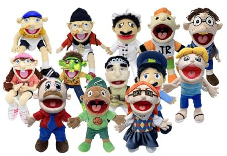 QXIAO Jeffy Puppet,Jeffy Plush Toy Doll, Mischievous Funny Puppets Toy with Interactive Working Mouth Hand Puppet for Play House Gift for Birthday Christmas Halloween Party(13 Pieces)