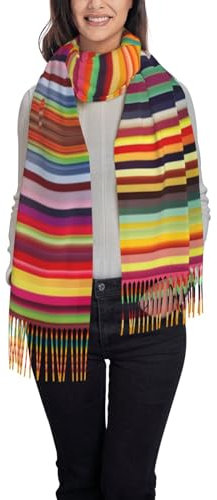 QGGHNISD Damen-Schal, Blumenmuster, warm, Quaste, weicher Schal, Bunte Streifen, One size