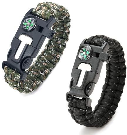 Pulseras de Supervivencia al Aire Libre, 2PCS 5 en 1 Paracord Bracelets, Kit Pulsera Paracord Supervivencia, Camuflaje Supervivencia Pulsera para Camping/Actividades al Aire Libre