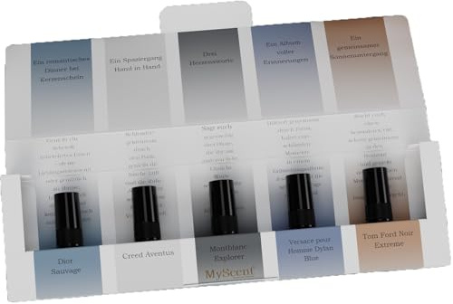 MyScent Besonderes Parfüm Set Herren Geschenk für Ihn | Top 5 x 2 ML Parfüm mit passenden Aufgaben | Mann Parfum Discovery Set mit 2 ML Abfüllungen (FÜR IHN)