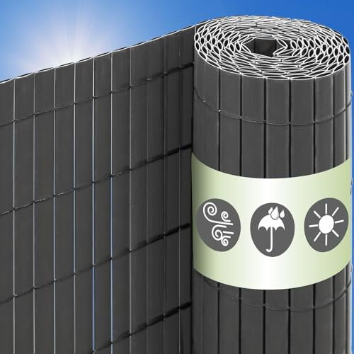 UrFence 90x300 Brise Vue Balcon Exterieur - Canisse PVC Gris - Cloture de Jardin Cache Vis-à-Vis - Brise Vent Terrasse Exterieur Pare Soleil Balcon Cache Vue Jardin Lamelle Occultante Grillage Rigide