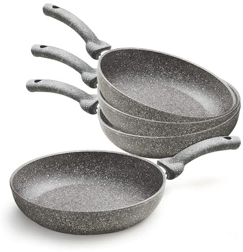 Sicignano | Set Padelle Cuore di Pietra Antiaderenti Alluminio Effetto Pietra, Fondo Universale per Gas Vetroceramica Elettrico Alogeno Radiante (Senza Coperchio, 20/24/28 cm)