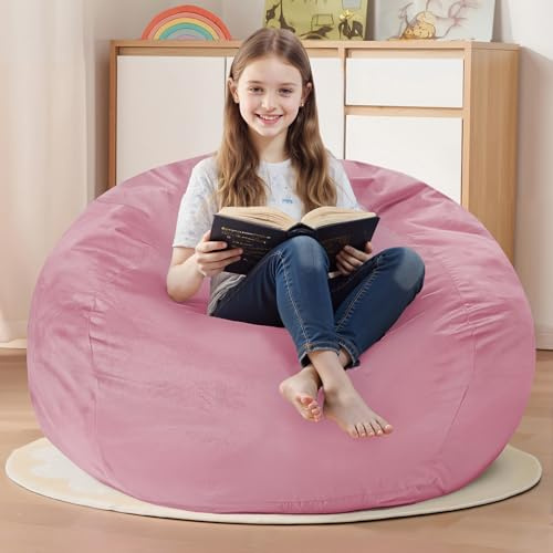 Homguava Pouf poire de 61 cm : pouf rond de 61 cm rempli de mousse à mémoire de forme, canapé confortable avec housse en velours hollandais - 61 x 71 x 56 cm, rose poudré