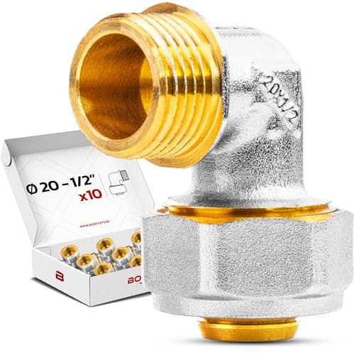 BOOPARTS – 10 Pièces – Coudes Mâles à Visser Ø20–1/2 (15/21) | Raccords Mâles Multicouches pour Tuyaux PEX, PER et Composites | Connexion Solide et Étanche à 90°