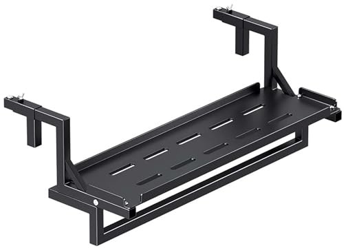 FAXJRU Klappbarer Balkonhängetisch,Balkonklapptisch,Balkontisch zum Hängen,Balkonhängetisch Klappbar, Hängetisch für Balkongeländer, Beistelltisch Klapptisch, für den Außenbereich(Black,60cm/23.6in)