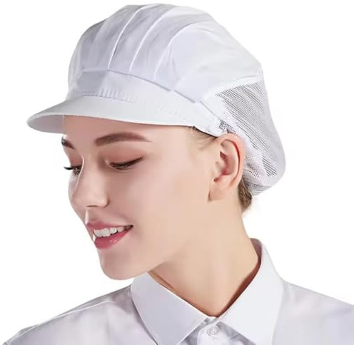 Gorro de Chef Redecilla Blanco para Cocina Media Malla Elástica Transpirable, Gorro de Chef, Gorro de Chef para Cocina, Unisex Malla de Color sólido Taller Industrial Sombreros de Cocina Protectores
