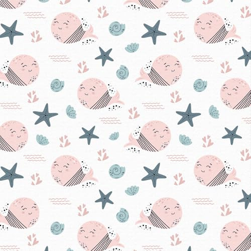 LZH-LP Carta da Parati Autoadesiva, 44x600CM Balene rosa Stelle Marine Conchiglie Pellicola Decorativa Rimovibile Senza Soluzione di Continuità per la Cameretta Delle Bambine