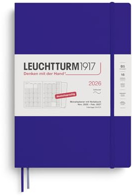 LEUCHTTURM1917 372608 Monatsplaner & Notizbuch Composition (B5) 2026, 16 Monate (01 November 2025-28. Februar 2027), Softcover, Ink, Deutsch