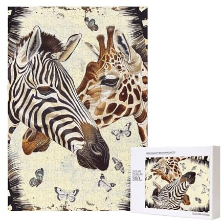 Zebra und Giraffe gedrucktes Puzzle mit Aufbewahrungsbox, Holzpuzzle für Erwachsene und Kinder, 300 Teile Familienspaß, dekoratives Spiel