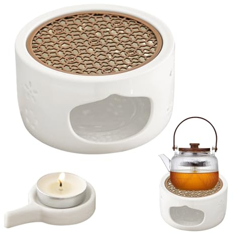 CLIUNT Stövchen für Teekanne, Keramik Teekannenwärmer, Porzellan Teewärmer mit Teelichthalter und Herdmatte,für die Wärmeerhaltung Tee,Kaffee