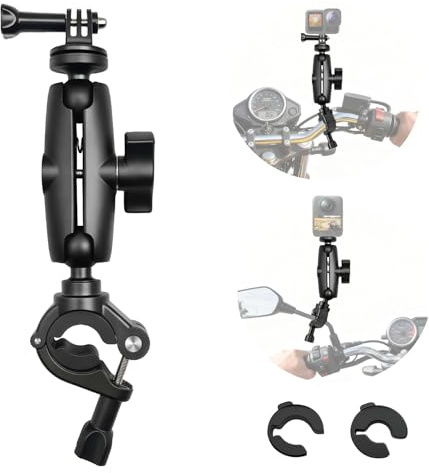 Moto Rétroviseur Vélo Guidon Pince Support Compatible avec Insta360 X5-X | Moto Guidon Pince Fixation avec 360°Rotation Tête rotule compatible avec Gopro 12-3,0.28-1.41 Poteau Support with 1/4 Vis