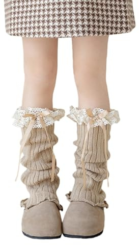 AMateschitz Y2K Jambières pour fille avec nœud en tricot d'hiver Jambières longues en tricot chaud pour ballet yoga, kaki, taille unique