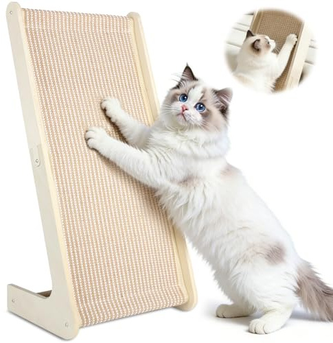 Griffoir Double Usage en sisal pour Chats, Colonne à griffer en Forme de L de 68 cm en Bois de hêtre Massif, Arbre à Chat en sisal Naturel pour Jouer et se détendre, idéal pour Tous Les Chats