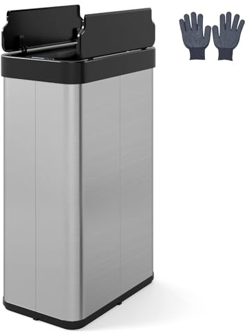 COSTWAY Poubelle Cuisine Automatique 60 L, Poubelle Étroite en Acier Inoxydable, Capteur Mouvement Infrarouge, Ouverture Maintenue, Fermeture Douce, Anti-Empreintes, pour Salon, Salle de Bain (Argent)