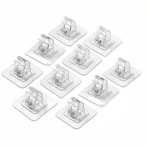 10 Pcs Self Adhesive Curtain Rod Brackets No Drill, Transparent Curtain Pole Holders for Wall, Adjustable Drapery Hook Holders, Waterproof Fixing Rod Clips for Kitchen Bathroom Bedroom (6x6cm)