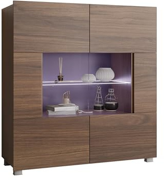 Mirjan24 Kommode Calabrini BR01 mit 2 Türen (Nuss Warmia, Blauer LED)