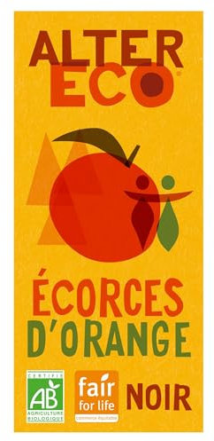 ALTER ECO - Tablette Chocolat Noir Aux Écorces d'Orange - Bio & Équitable - Chocolat Pérou - 100 g