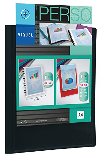 Viquel – Porte vues Personnalisable 60 Vues (30 pochettes) ESSENTIEL – Reliure en polypropylène Résistant – Couleur Noire – Format A4