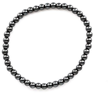 Taddart Minerals – Silber Graues Armband aus dem natürlichen Edelstein Hämatit mit 4 mm Kugeln auf elastischem Nylonfaden aufgezogen – handgefertigt