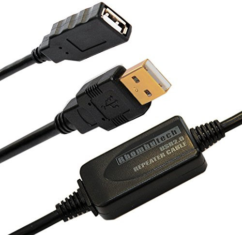 Rhombutech® USB 2.0 Verlängerungskabel, Aktiv, mit Signalverstärker, A-Stecker auf B-Buchse, Datenkabel, Anschlusskabel, mit vergoldeten Anschlüssen, 15 Meter, Schwarz