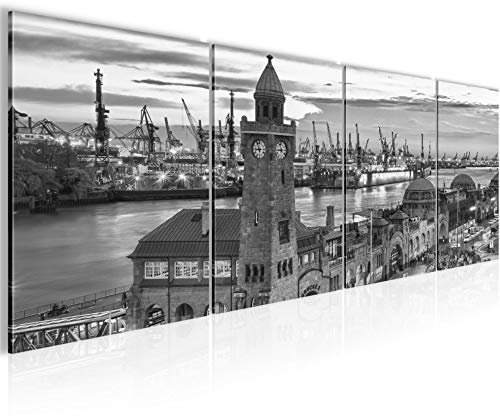 Runa Art Bilder Set 4 Teilig Hamburg Wandbilder XXL Wohnzimmer Schlafzimmer 160 x 50 cm Schwarz Weiss Modern 603046c