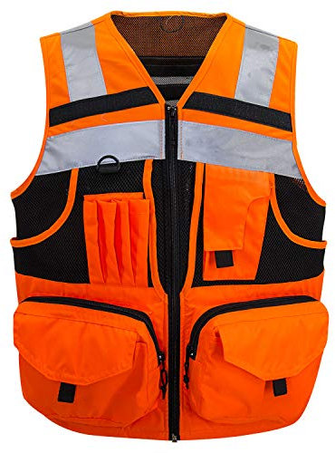 3M Reflective stripes Safety Vest knitted and Oxford Hi-vis Vest with pockets Bright Construction Workwear for men women, Hi-vis Orange, S