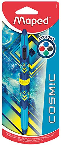 Maped - Stylo Bille 4 couleurs Twin Tip Tatoo Cosmic Teens - Stylo Double Pointe - 4 Stylos en 1 - Pointes moyennes 1 mm - Bleu