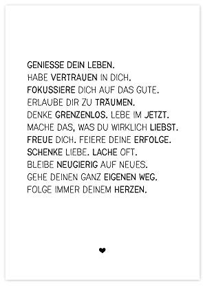 Wunderpixel® Kunstdruck Genieße dein Leben - auf wunderbarem Hahnemühle Papier DIN A4 | ohne Rahmen schwarz-weißer FineArt-Print Poster zur Wand-Dekoration Wohnung/als Geschenk zum Geburtstag