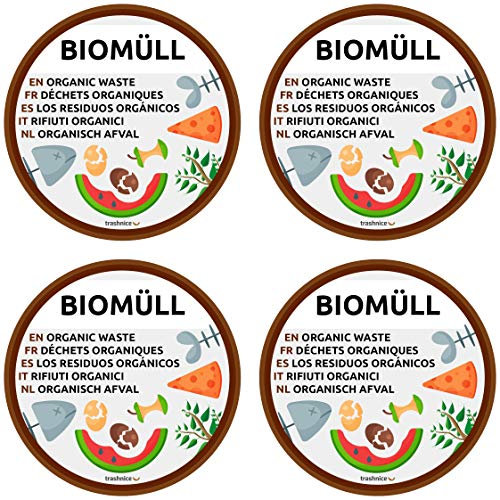 Biomüll Aufkleber mehrsprachig 4er Pack für Mülltrennung Aufkleber Mülltonne Abfalleimer Set Abfall Abfalleimer-Aufkleber 95 mm Bio Mülltonnenaufkleber, Abfalltrennung Organisch Küchen-Abfalleimer