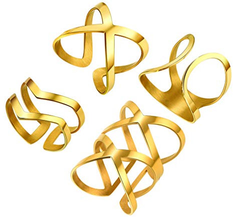 PROSTEEL 4Pcs Midi Knuckel Ring Set für Frauen einfach 18k vergoldet Knöchelringe Offene Fingerringe Minimalist V Ring Unendlichkeit Form Finger Modeschmuck Accessoire für Party