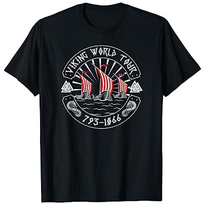 Steps To Valhalla - Wikinger Viking World Tour T-Shirt, Schwarz, S, Unisex Erwachsene, Kurzarm, T-Shirt, Wikinger-Fans, Kulturinteressierte, Geschichtsliebhaber