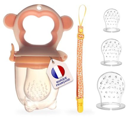 Tetine Grignoteuse Bebe et 3 Tétines Évolutives | Design Singe | En Silicone Médical et Sans Bisphénol A | Attache tétine offert (Singe)