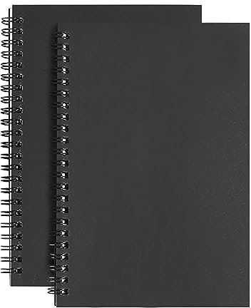 XNJIHWA 2 Stück A5 Spirale Notizblock Kraftpapie Cover Notizbuch Liniert Skizzenblock Notizbuch Tagebuch Skizzenblock für Memos Malen und Graffiti 60 Blatt,Schwarz