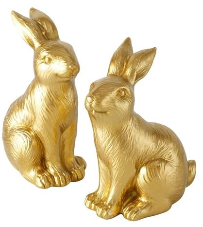 RiloStore 2 STK Osterhasen Gold Farben 10cm b965 Osterhase Hasen 2er Set Osterdeko Dekohasen Häschen Hasenpaar Osterhasen kugelig Häschen knuffig Kugel Osterdeko Vintage