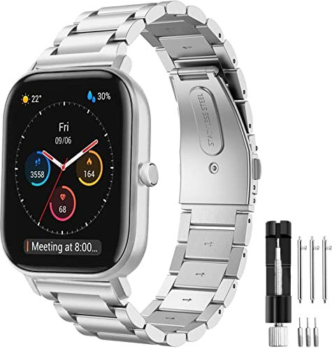 Kompatibel mit Amazfit GTS Armband, 20mm Metall Ersatzband für Amazfit GTS 2/GTS 2e/GTS 3/GTS 4/GTS 4 Mini/Amazfit Bip/Bip U/Bip U Pro/Bip 3/Bip 3 Pro/Bip S/Amazfit Active/Amazfit GTR Mini/GTR 42mm