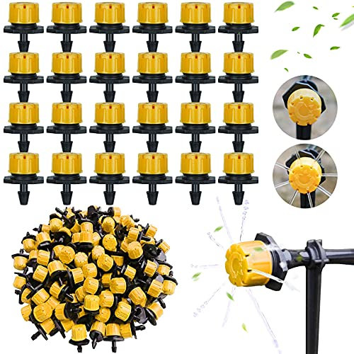 Kalolary 200 Unids 1/4 Pulgadas Ajustable Micro Sistema de Irrigación por Goteo Riego Rociadores Anti-Obstrucción Emiter Goteo Droppers for Automatic Irrigation Equipmen, Amarillo