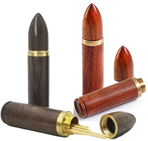 4 Stück tragbarer Zahnstocherhalter aus Holz für Zimt-Zahnstocher, Mini-Zahnstocher-Box, Taschen-Geschmack, Zahnstocherhalter, Spender, Eimer, Nadeletui