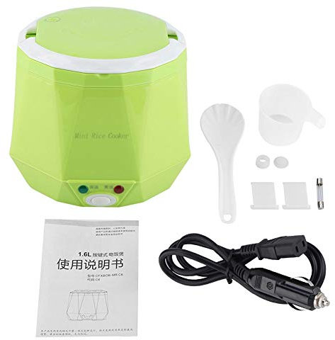 Mini olla arrocera 24 V 140 W 1,6 L olla arrocera para coche, olla arrocera eléctrica portátil multifuncional, vaporizador de alimentos para camión (verde)