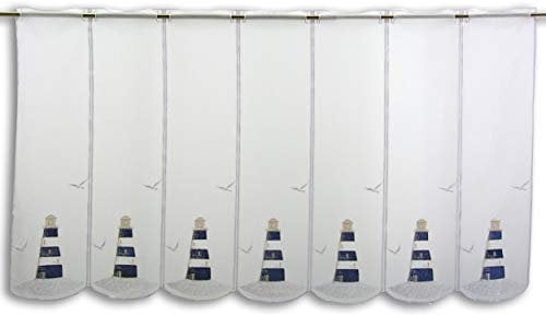 Startex Scheibengardine Leuchtturm Bestickt blau Höhe 60cm | in verschiedenen Breiten erhältlich | Gardine | Panneaux (Höhe 60cm) | (BxH 160x60cm)