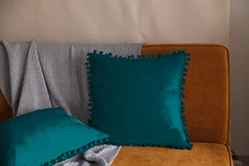 Pagnanno. 2er-Set Kissenbezüge aus weichem Samt 45 x 45 cm 18 x 18 Zoll Kissenbezüge mit Bommeln quadratische Kissenbezüge für Stühle Wohn- und Schlafzimmer mit unsichtbarem Reißverschluss 18 x 18