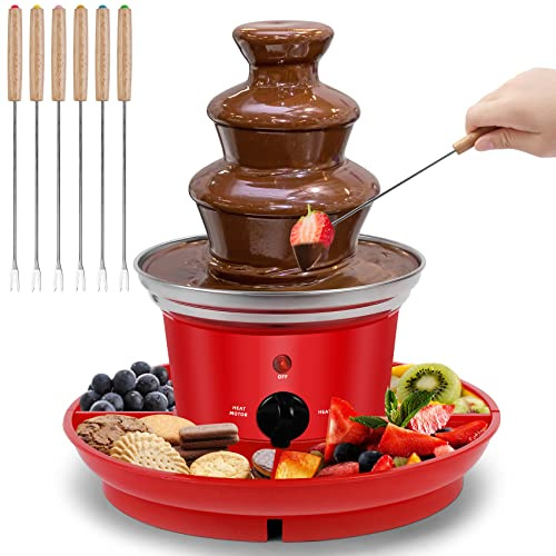 Chocolate Fondue 400ml Mini Chocolate Fountain with 3 Layers, Electric Melting Machine with 6 Fondue Forks and Serving Tray for BBQ Sauce, Ranch, Nacho Cheese